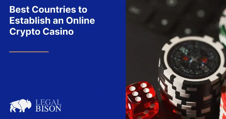 Poker chips and a red die beside the Best Countries to Establish an Online Crypto Casino title card